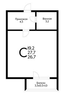 1-к квартира, 26 м², 4/5 эт.