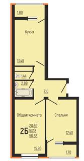 2-к квартира, 56.68 м², 5/22 эт.