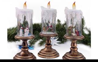 Свеча декоративная с эффектом снегопада и подсветкой