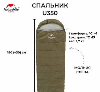 Naturehike спальник U350 Зеленый Левый, Правый