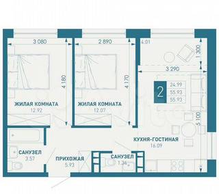 2-к. квартира, 55,9 м², 1/18 эт.