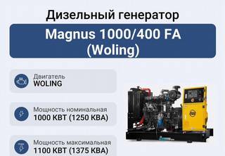 Дизельный генератор Magnus 1000/400 FA (Woling)