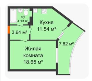 1-к квартира, 46 м², 11/19 эт.