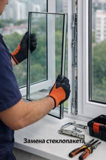 Замена стеклопакета в пластиковых окнах.
